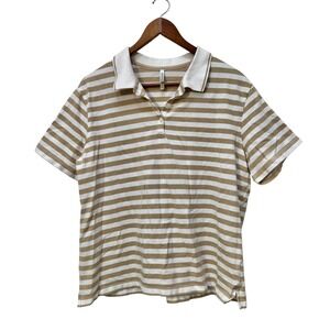 White‎ Stag Womens Striped Polo Shirt XL 16/18 Tan White Short Sleeve Collared